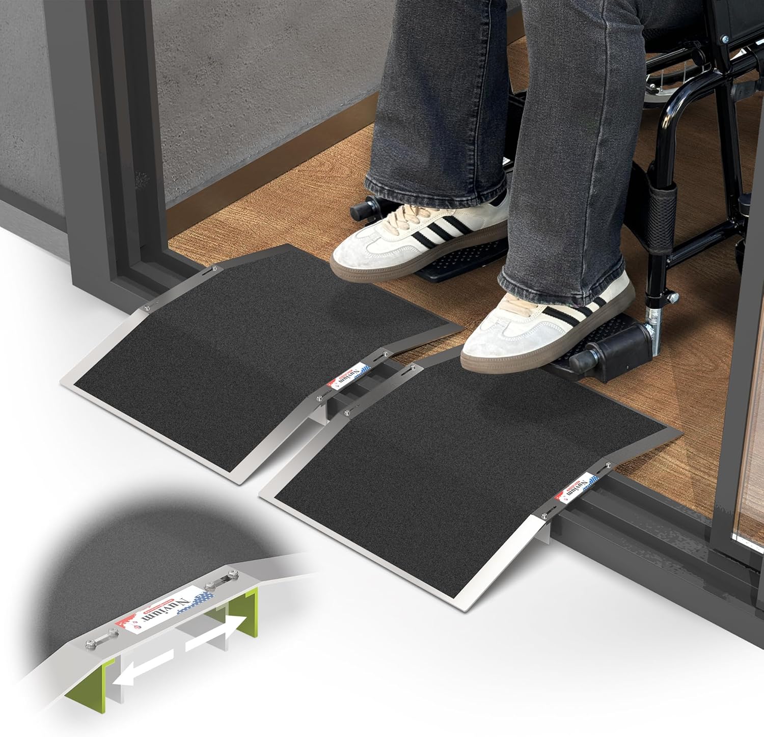2pc×12"L×1.6"H Bridge Threshold Ramps for Doorways, Fits 2.8–5.1" Wide Thresholds with Adjustable Support Bars,Non-Slip Aluminum Wheelchair Ramps for Home Steps,Sliding Door Ramp for Wheelchair
