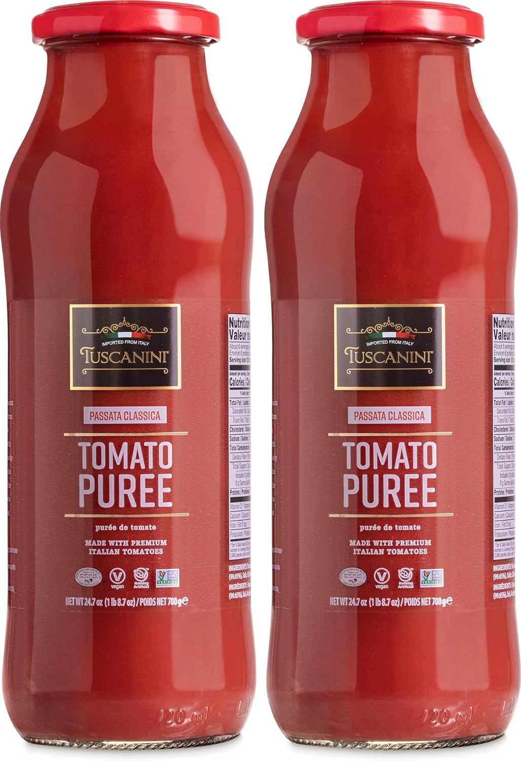 Tuscanini Italian Tomato Puree, Premium Italian Passata, 24.7oz (2 Pack) | Resealable, Product of Italy