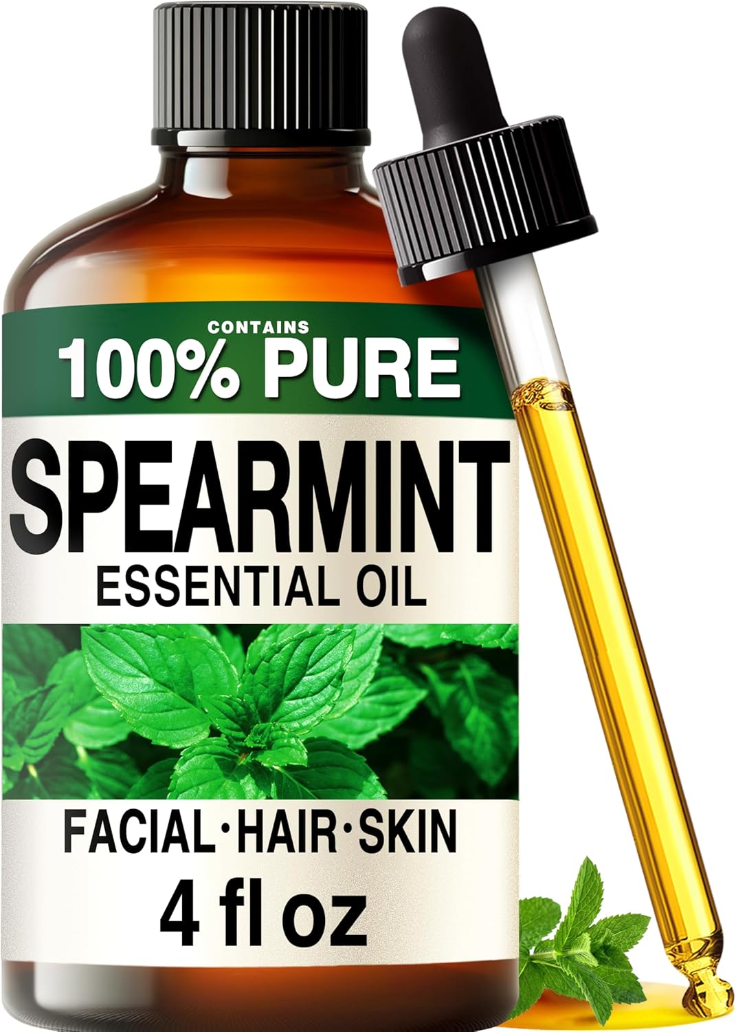 KUKKA Spearmint Essential Oils - 4 Fl Oz - for Hair, Skin, Diffuser, Aromatherapy & DIY Soap Making Scent