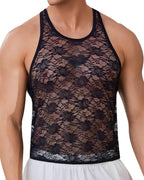 ABAFIP Men's Sheer Lace Tank Top Mesh See Through Sleeveless Muscle Shirt Racer Back Sexy Undershirt Singlet
