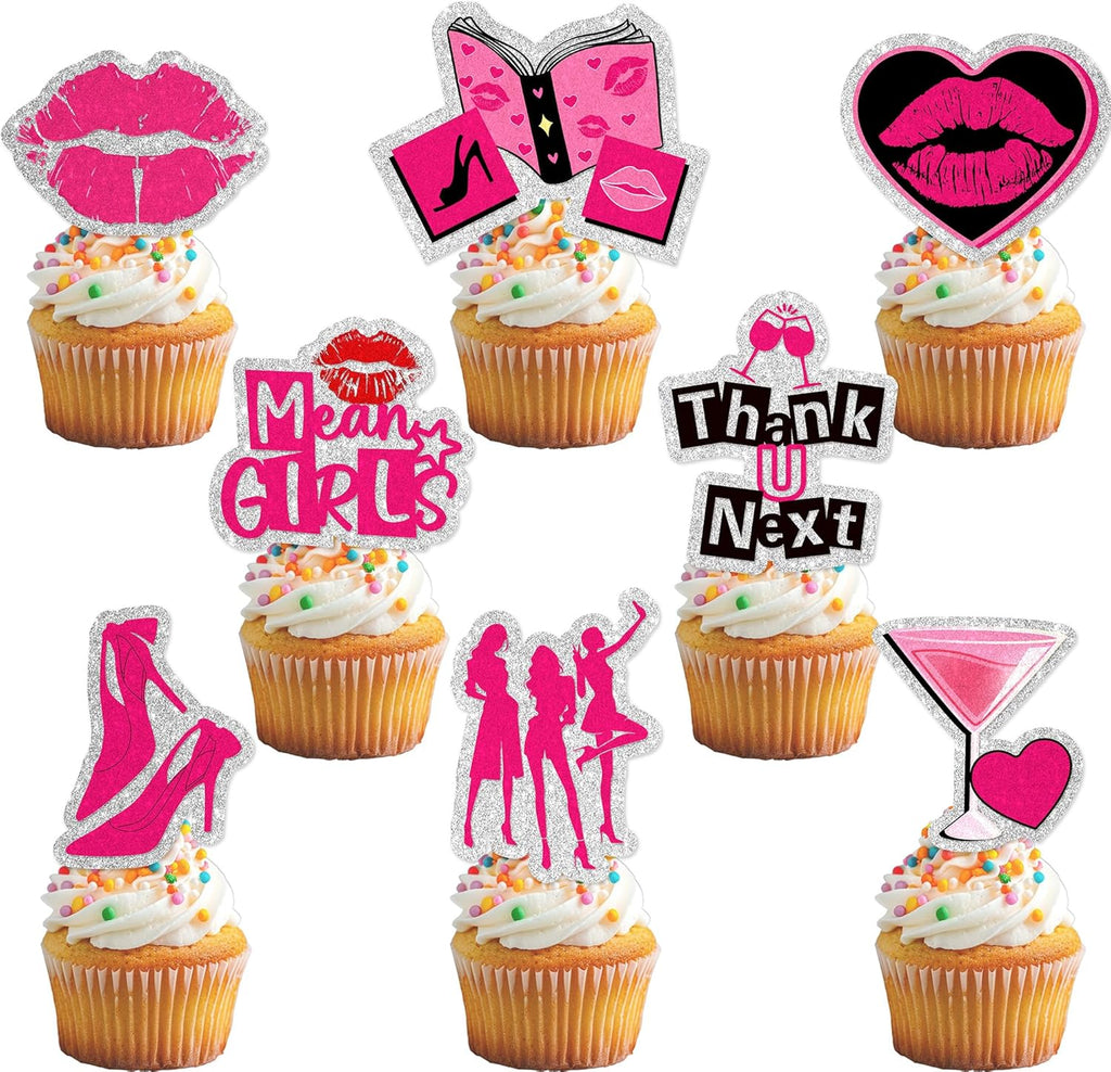 24Pcs Burn Book Cupcake Toppers - Glitter Burn Book Party Decorations for Hot Pink Girls Themed Birthday Party Cake Décor