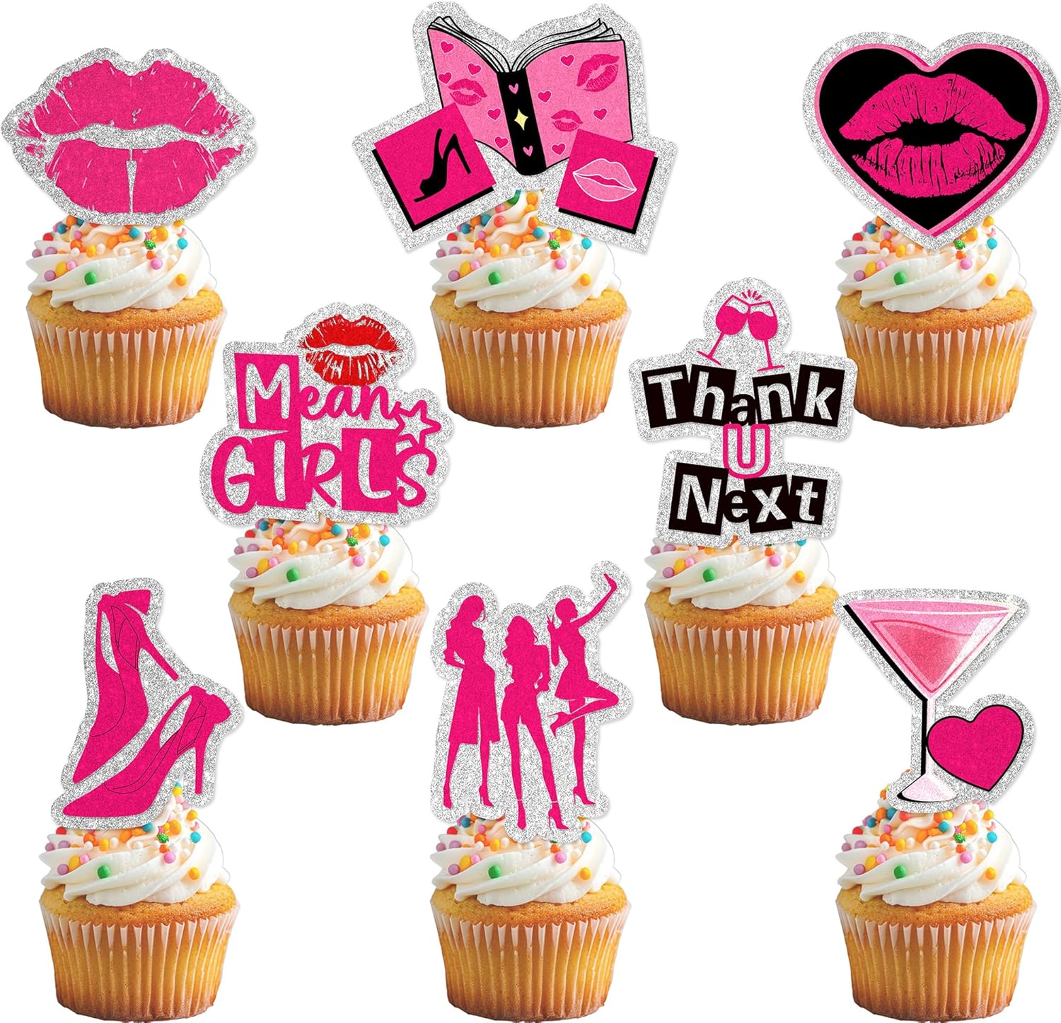 24Pcs Burn Book Cupcake Toppers - Glitter Burn Book Party Decorations for Hot Pink Girls Themed Birthday Party Cake Décor