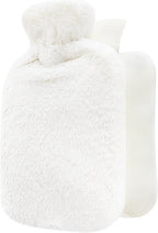 Hot Water Bottle - with Soft Premium Fleece Cover - White, 2L - Heating Pad for Menstrual Cramps and Period Comfort - Bed Foot Warmer - Hot & Cold Compress for Back, Stomach, Neck Pain Relief
