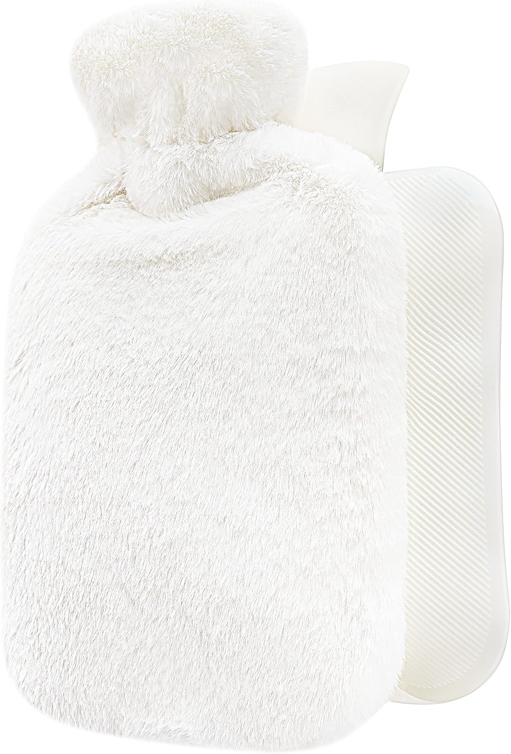 Hot Water Bottle - with Soft Premium Fleece Cover - White, 2L - Heating Pad for Menstrual Cramps and Period Comfort - Bed Foot Warmer - Hot & Cold Compress for Back, Stomach, Neck Pain Relief