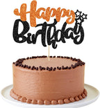Ephlyn 1Pcs Happy Birthday Cake Topper Glitter Happy Birthday Cake Pick for Halloween Baby Shower Theme Anniversary Party Cake Decorations Supplies Black Orange