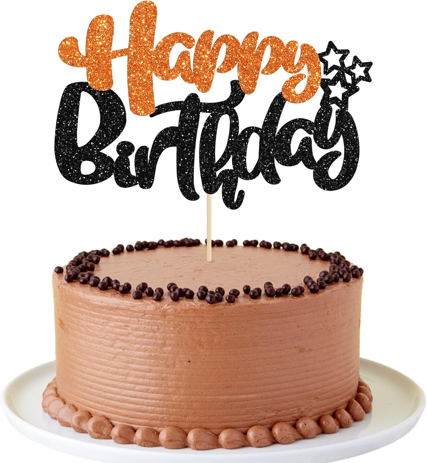 Ephlyn 1Pcs Happy Birthday Cake Topper Glitter Happy Birthday Cake Pick for Halloween Baby Shower Theme Anniversary Party Cake Decorations Supplies Black Orange