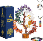 ANAYA AGATE 7 Chakra Healing Crystal Tree of Life Kit, Bracelet, Pendant, Necklace, Feng Shui Money Bonsai Tree, Positive Energy for Women, Mom, Sister and Housewarming Decoration