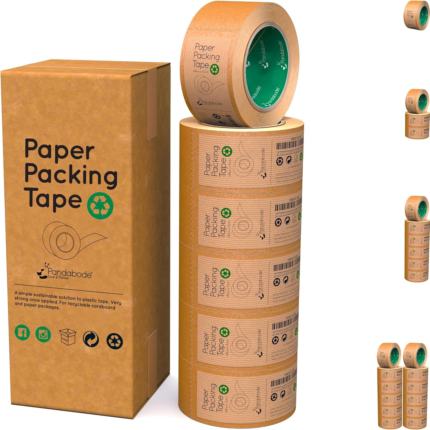Kraft Paper Packing Tape 48mm x 50m | 6 Pack | Brown Paper Tape for Strong Parcel Packaging | Recyclable & Eco Friendly (6)