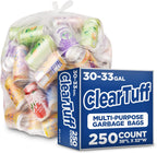 Stock Your Home Clear Trash Bags – 30-33 Gallon (250 Pack) – Disposable Leak-Resistant Garbage Can Liners for Office, Bathroom, Deli, Produce, Dog Poop, Cat Litter