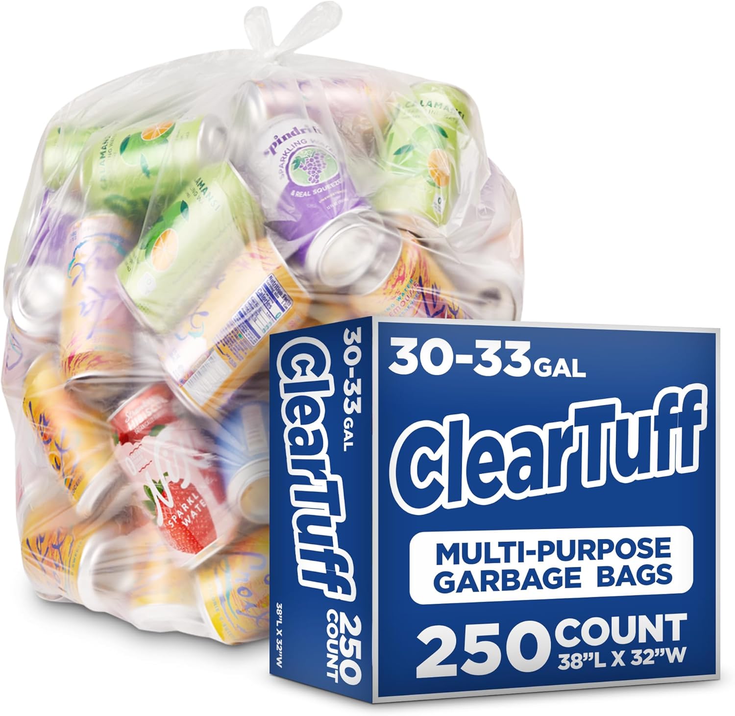 Stock Your Home Clear Trash Bags – 30-33 Gallon (250 Pack) – Disposable Leak-Resistant Garbage Can Liners for Office, Bathroom, Deli, Produce, Dog Poop, Cat Litter