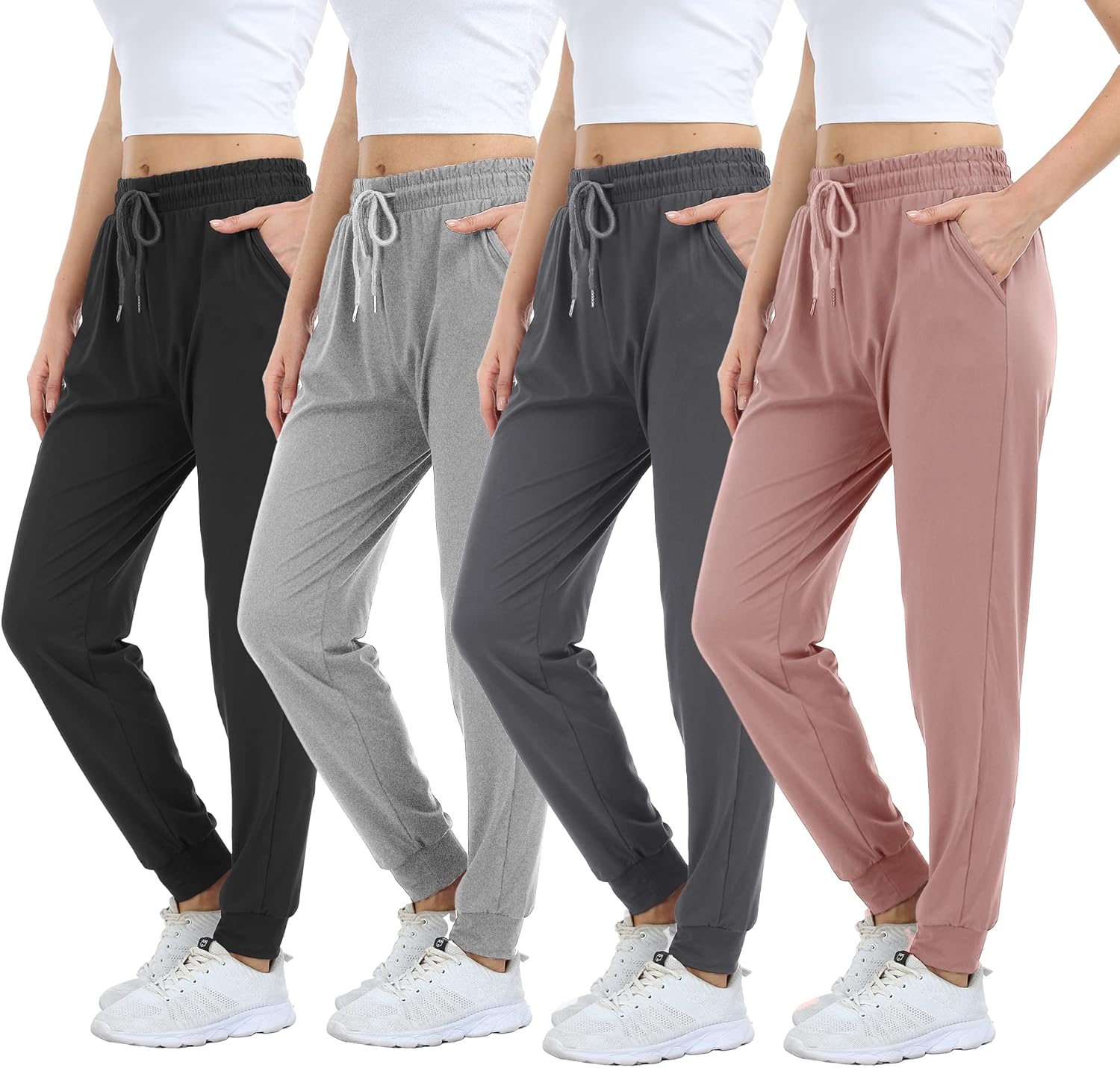 Mgput 4 Pack Women's Joggers Soft Women Sweatpants with Pockets Women Lounge Pants for Yoga, Workout, Walking.