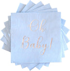 Baby Shower Napkins - 50 Pack Disposable Paper Luncheon Cocktail Napkins with Foil "Oh Baby!" Folded 6.5"x6.5" for Boy Baby Shower Party (Blue with Silver)