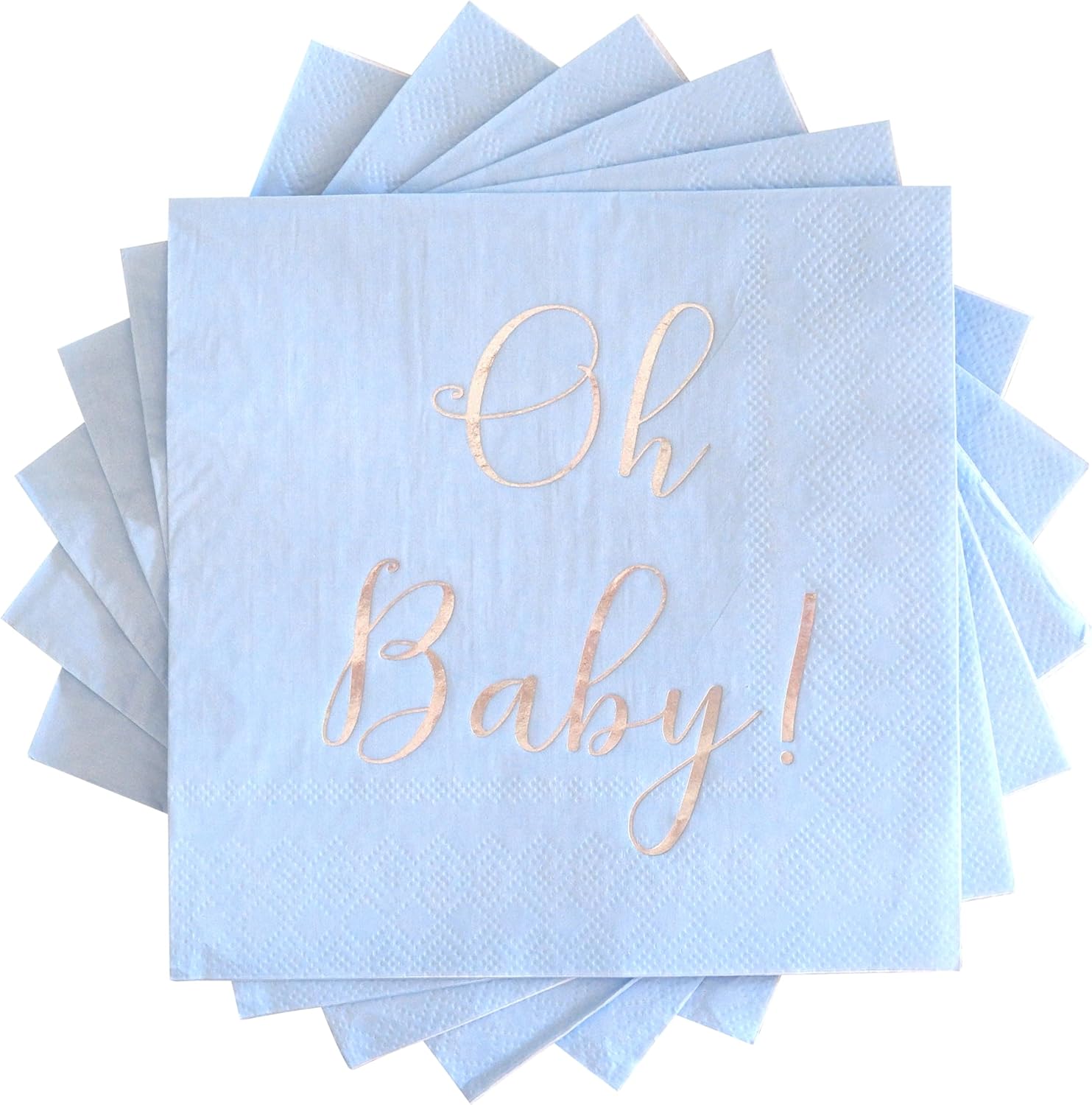 Baby Shower Napkins - 50 Pack Disposable Paper Luncheon Cocktail Napkins with Foil "Oh Baby!" Folded 6.5"x6.5" for Boy Baby Shower Party (Blue with Silver)
