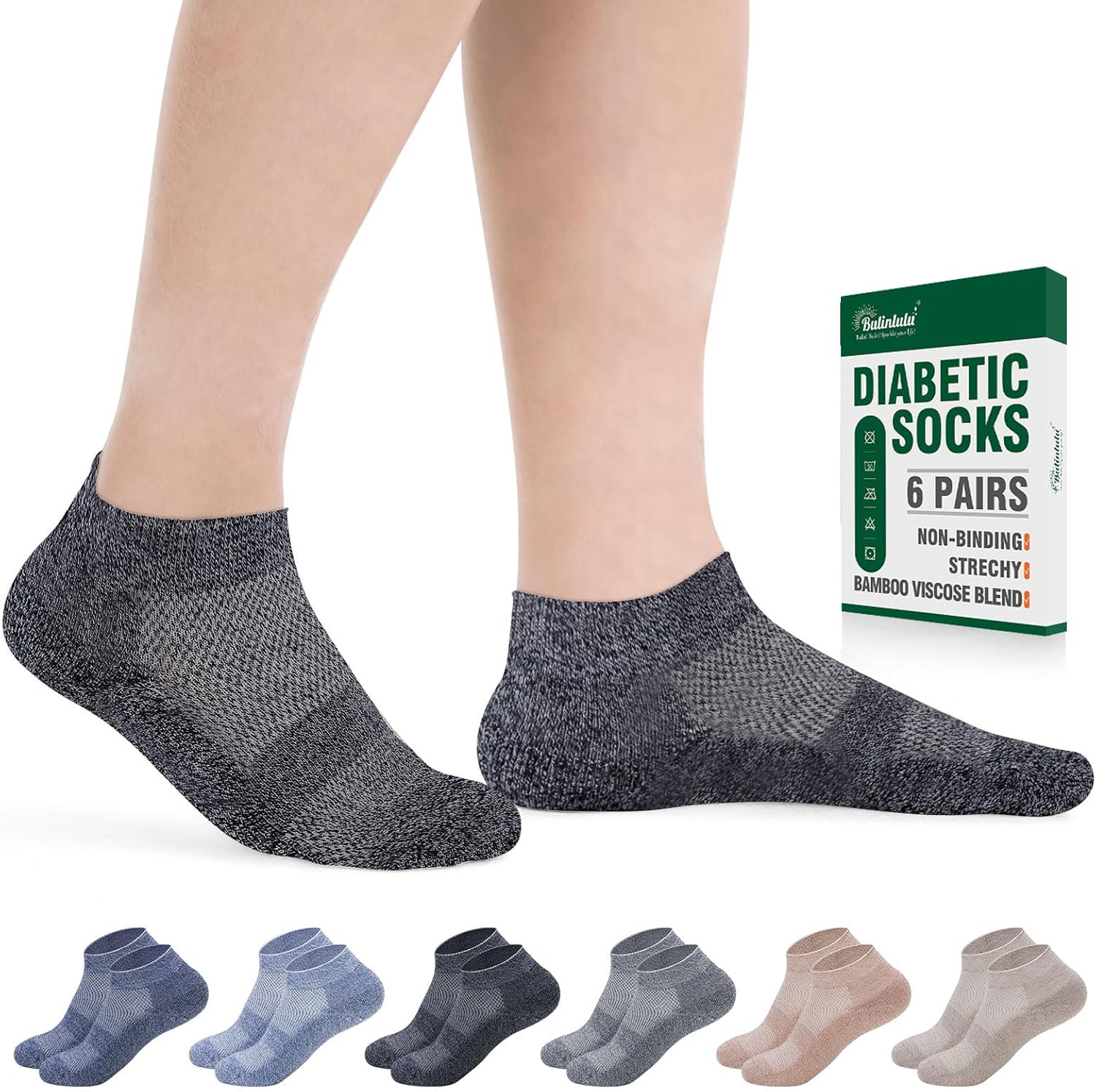 Bulinlulu Diabetic Socks for Men Women,6 Pairs Low Cut Non Binding Diabetic Socks,Ankle Seamless Socks for Men 6-9 9-12(Dark-Large)