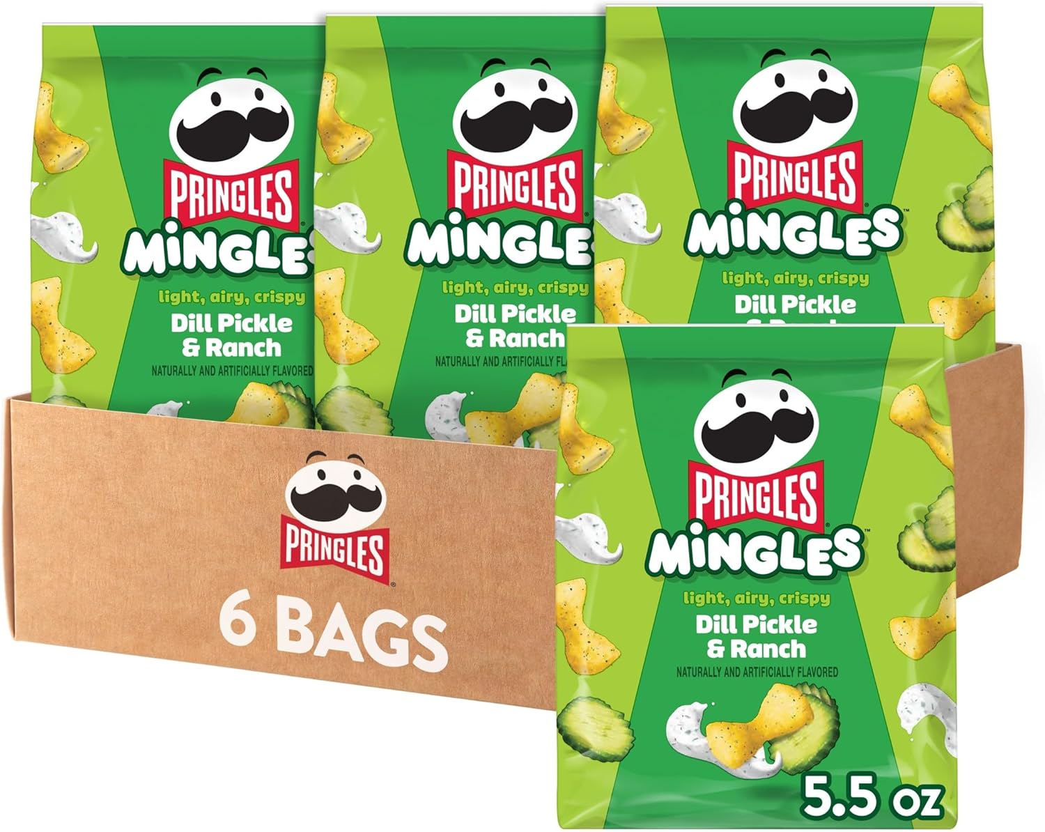 Pringles Mingles Puffed Snacks, Dill Pickle and Ranch, Salty Snacks (6 Bags)