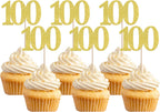 Rsstarxi 36 Pack Number 100 Cupcake Toppers Gold Glitter Cheers to 100 Years Birthday Cupcake Picks Decoration for Happy 100th Birthday Wedding Anniversary Party Cake Decorations
