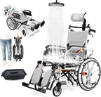 3in1 180° Reclining Transport Wheelchairs with 18.5in Wide seat, Lightweight Travel Transit WheelchairsWheelchair Foldable, Shower Bathroom Wheelchair, Portable Self-Propelled Wheelchairs