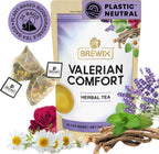 BREWIX, Valerian Comfort Tea (25 Pyramid Bags) Caffeine-Free for Bedtime | Valerian Root, Chamomile & Lavender | Perfect Evening Brew