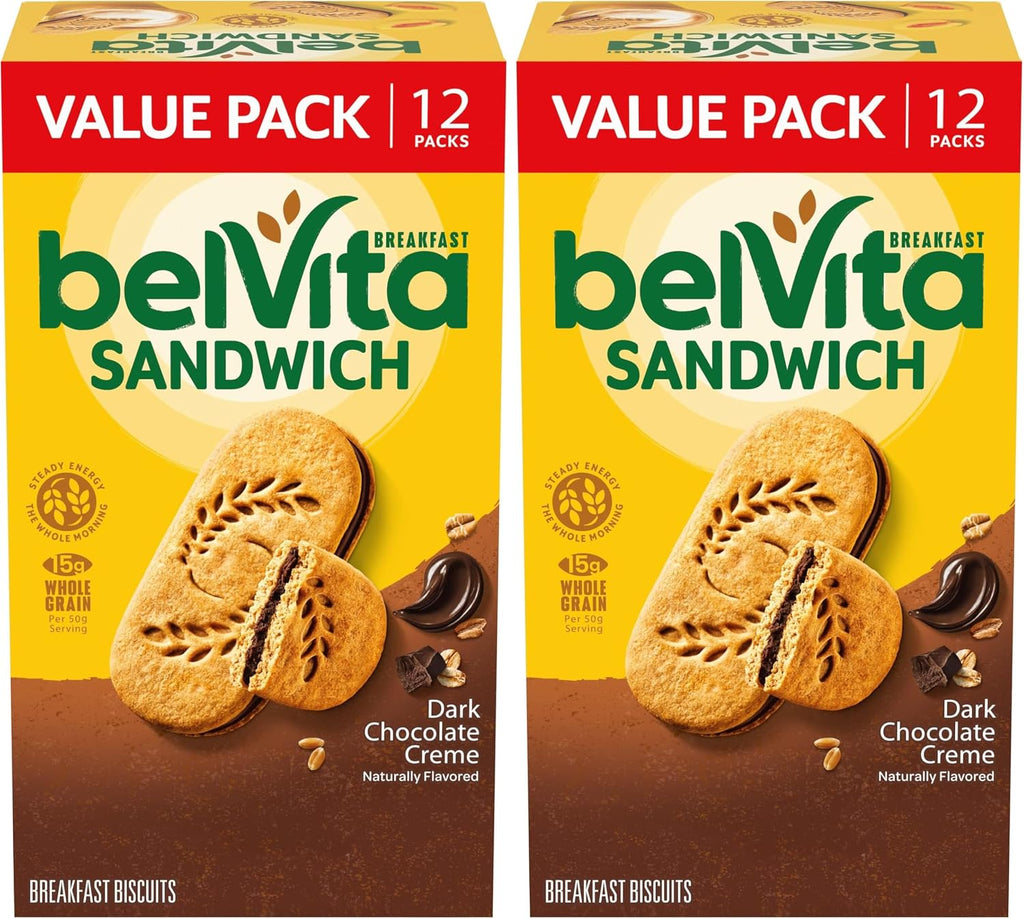 belVita Breakfast Bar Biscuit Sandwiches, Dark Chocolate Creme, Value, (2 Biscuits Per Pack) (Pack of 24)