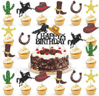 37 Pcs Cowboy Happy Birthday Cake Toppers -Western Birthday Decorations Signs Cupcake Toppers Party Decorations, Glitter Cowboy Themed Party Supplies Decor for Kids, Boys, Girls, Baby Showers