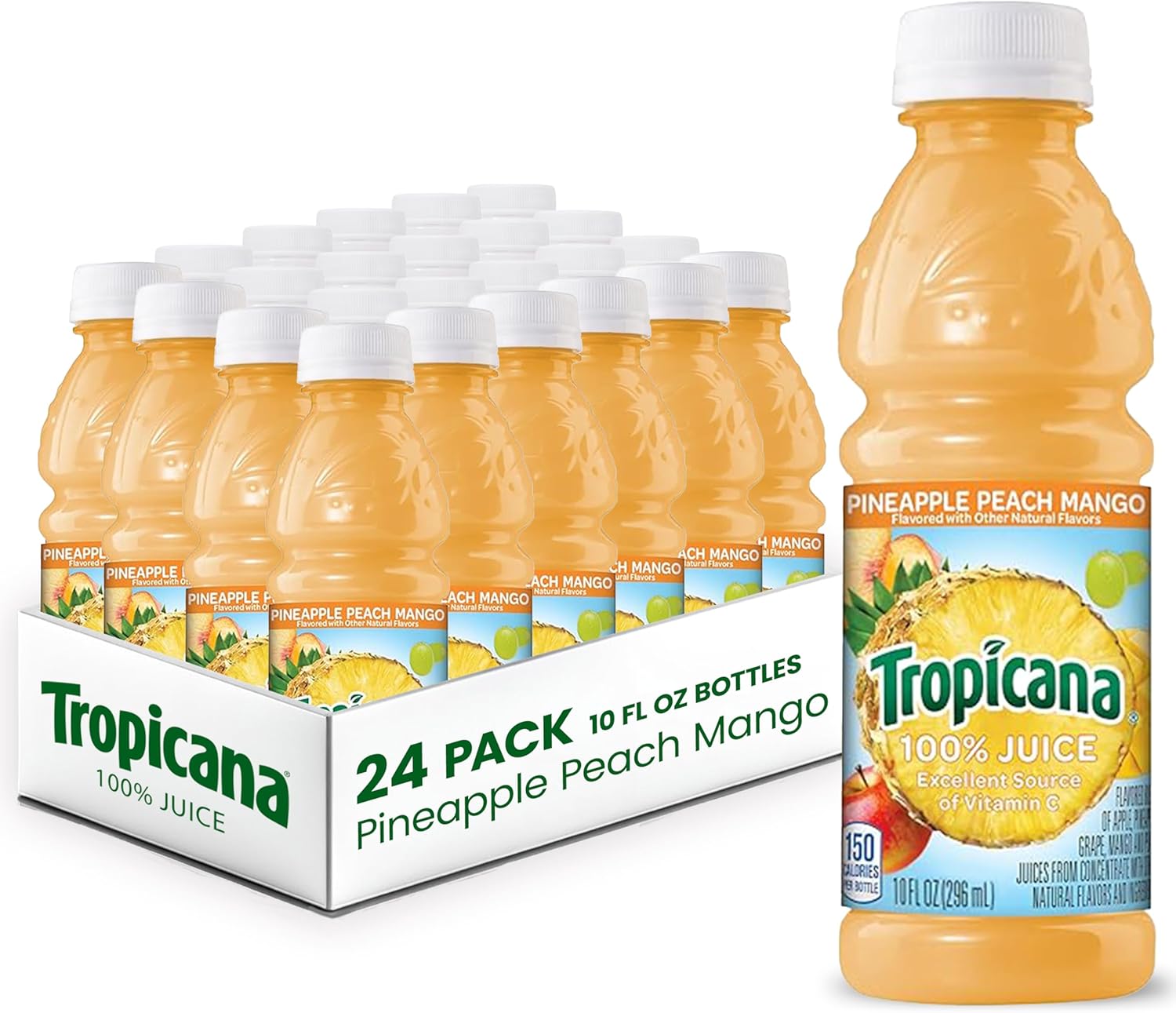 Tropicana 100% Pineapple Peach Mango Juice, Single Serve, 10 Fl Oz Bottles (Pack of 24) - Real Fruit Juice, Vitamin C, B & E Rich, No Added Sugars, No Artificial Flavors