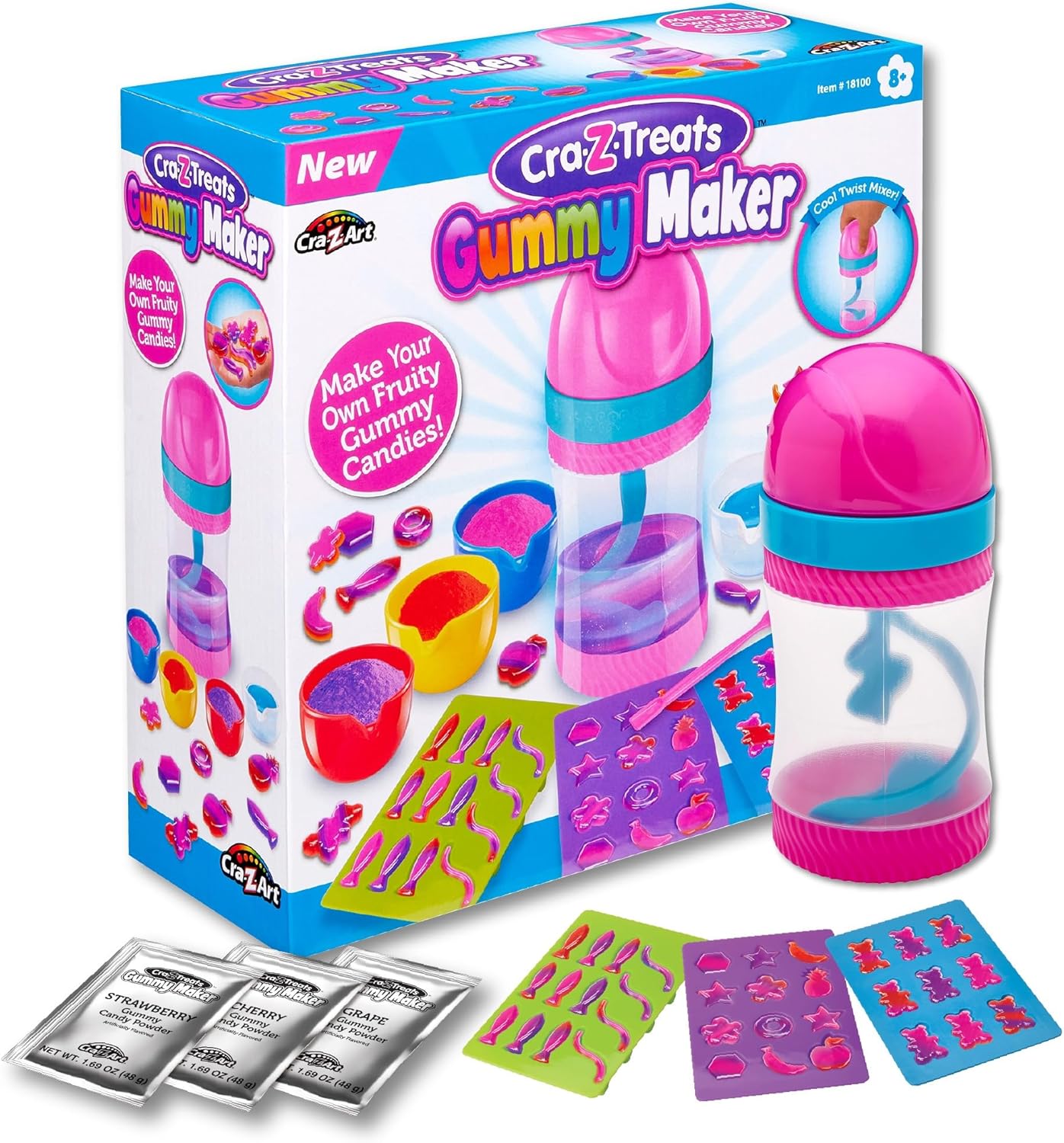 CRA-Z-Treats Gummy Candy Maker Kit – DIY Fruity Gummies with Molds Powder Mixes & Mixer, DIY Candy Making Toy for Kids Ages 8+, Fun