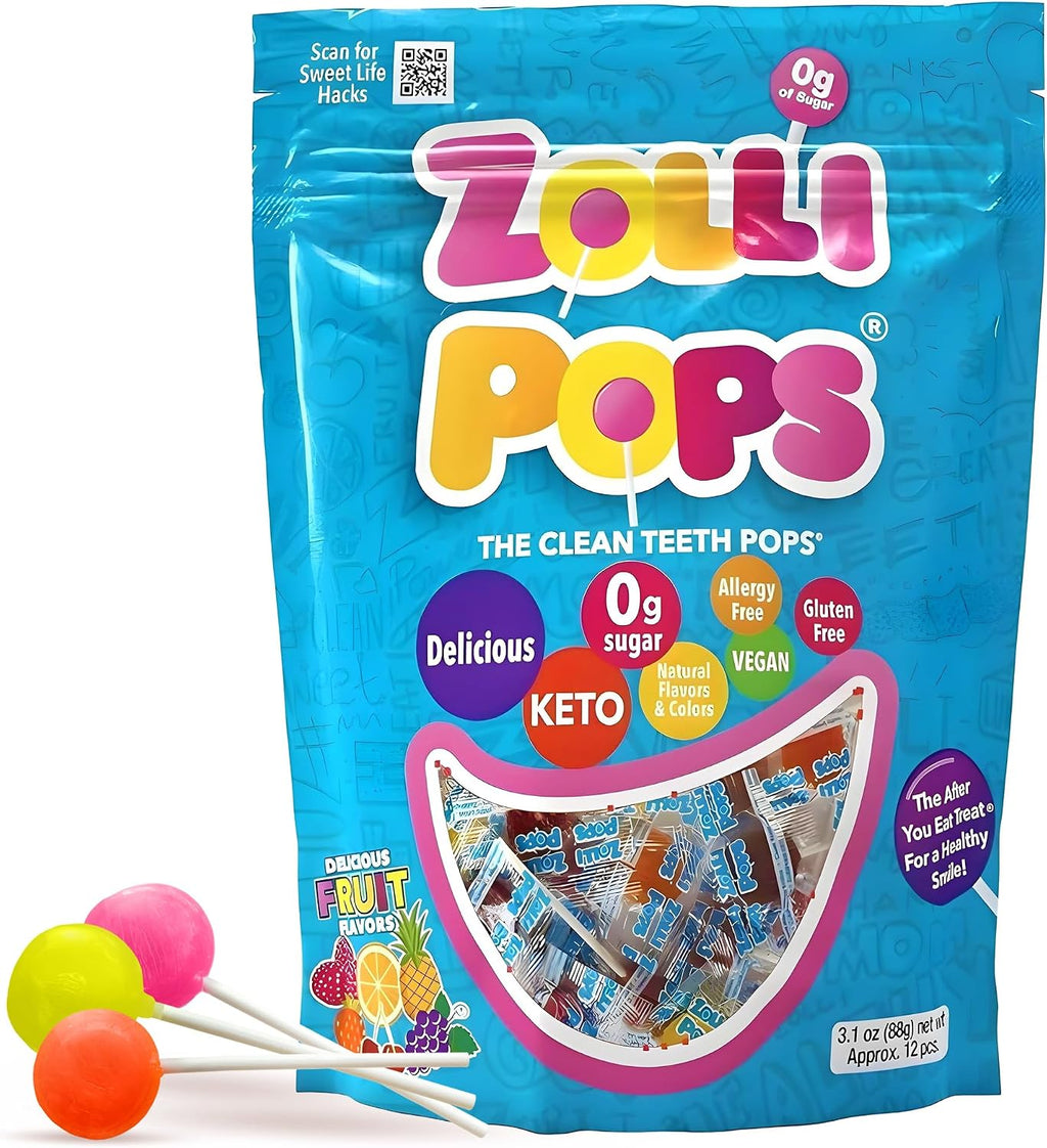 Zollipops Clean Teeth Lollipops - AntiCavity Sugar Free Candy for a Healthy Smile Great for Kids, Diabetics and Keto Diet. Natural Fruit Variety, 3.1 Ounce