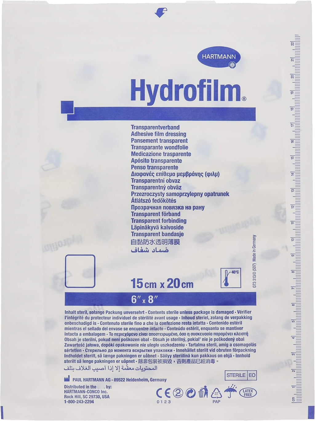 Hartmann Hydrofilm Transparent Film Dressing, 6" x 8" Rectangle, Pack of 10