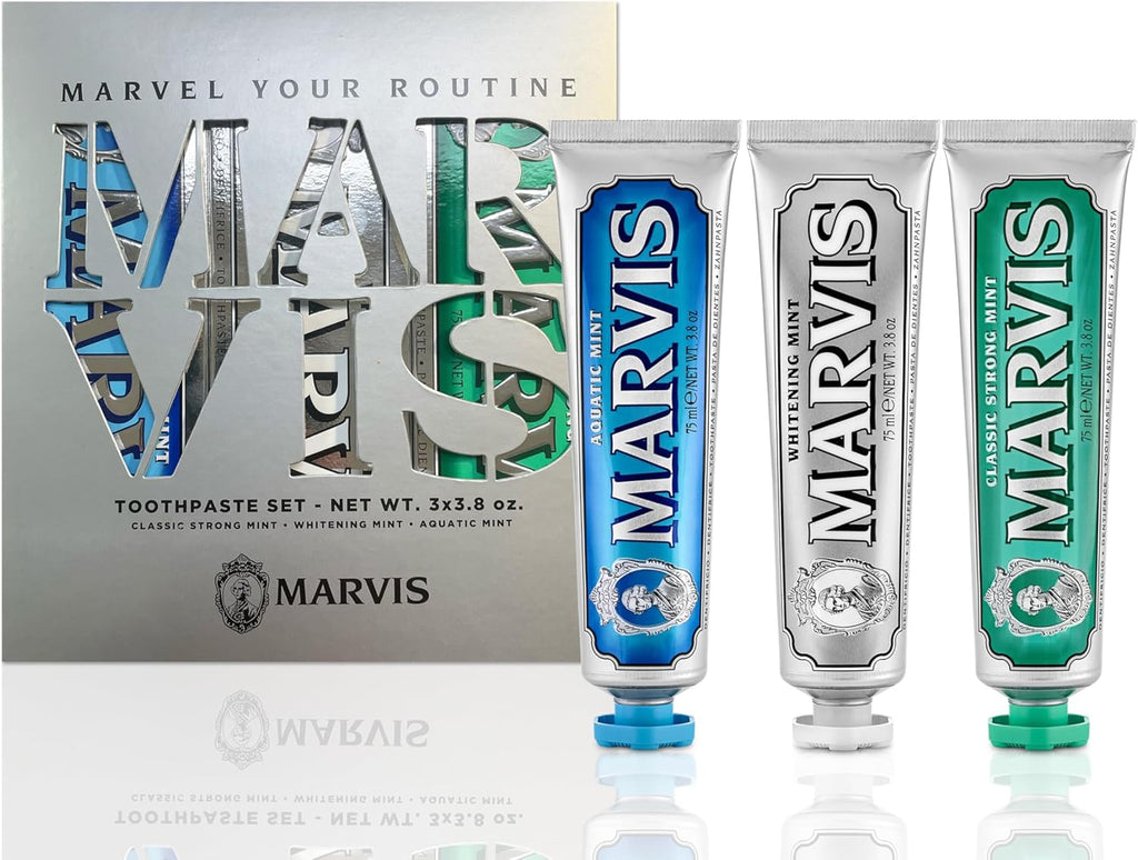 Marvis Best Sellers Trio, Classic Strong Mint, Whitening Mint, Aquatic Mint, 3 Tubes 75ml/3.8oz Each