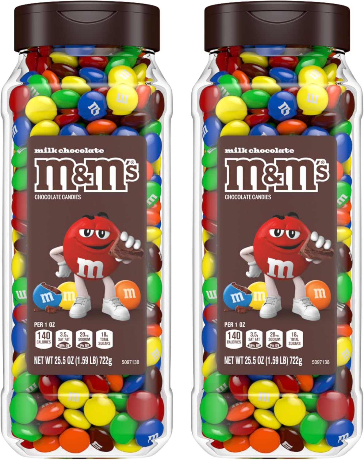 M&M's Milk Chocolate Bulk Candy in Resealable and Recyclable Jars, Party Size Assorted Chocolate Candies, Movie Night Snacks, Candy Buffet, 25.5 Oz Each (Pack of 2)