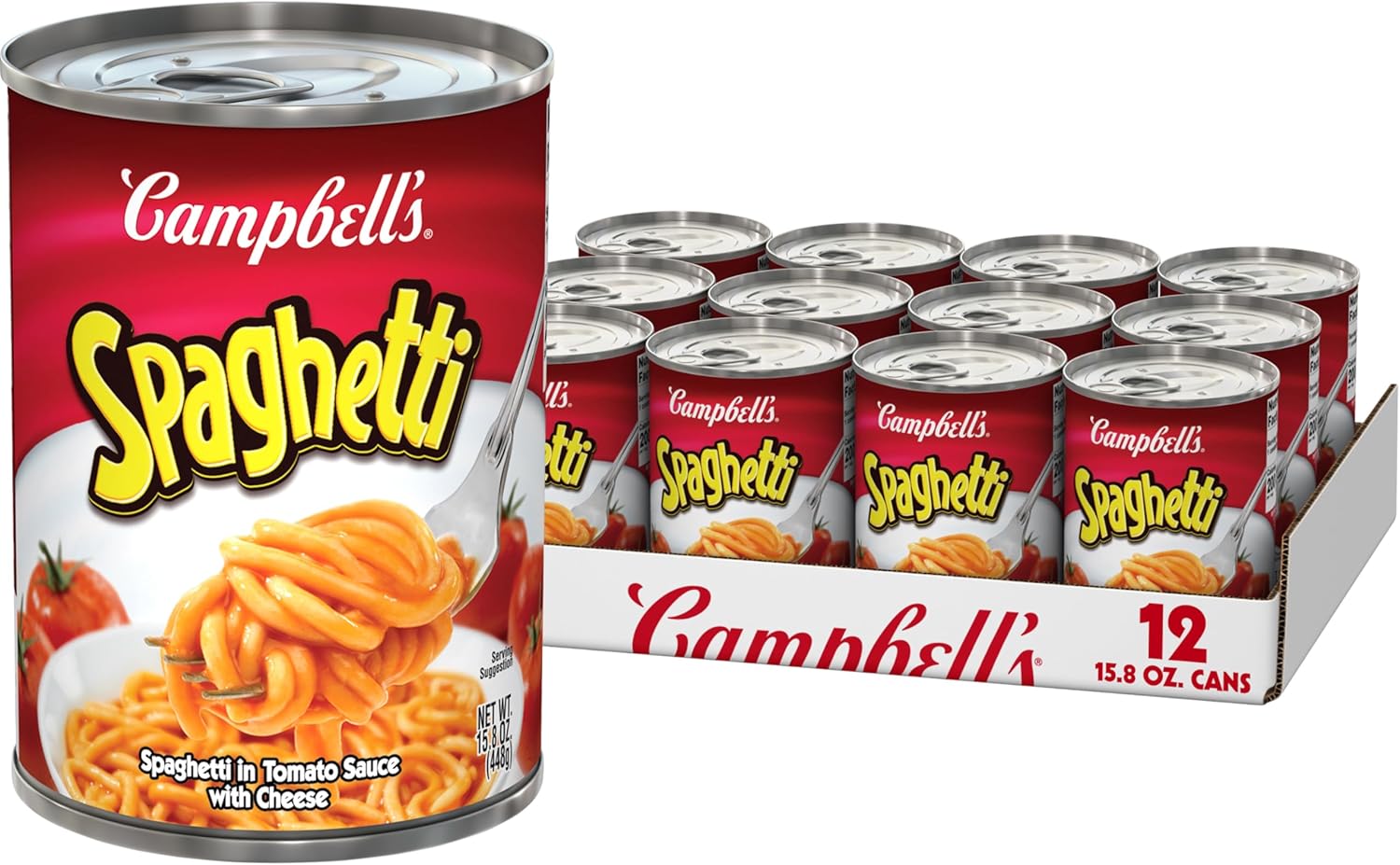 Campbell's Spaghetti in Tomato Sauce with Cheese, 15.8 oz Can (12 Pack)