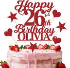 Personalized Happy Birthday Cake Toppers Birthday Cake Topper Gifts for Women Men Custom Glitter Cake Toppers with Any Name & Age for 18th 21st 30th 40th 50th 60th Cake Decorations (Red)
