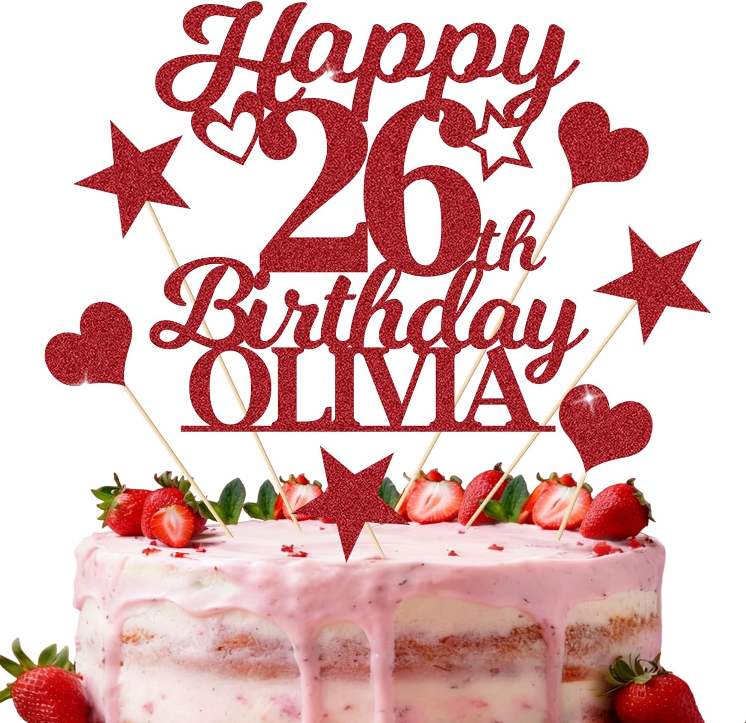 Personalized Happy Birthday Cake Toppers Birthday Cake Topper Gifts for Women Men Custom Glitter Cake Toppers with Any Name & Age for 18th 21st 30th 40th 50th 60th Cake Decorations (Red)