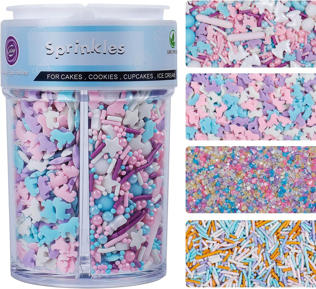 Unicorn Sprinkles for Cake Decorating, Edible Pastel Sprinkles with Jimmies Sanding Sugar Confetti Mix Unicorns 8Oz for Ice Cream Cupcakes Brownie Cookie Baking Topping