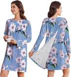 Deyeek Hospital Gowns for Women Open Back Dress Long Sleeve Post Surgery Tear Away Adaptive Nightgowns Dialysis Clothing