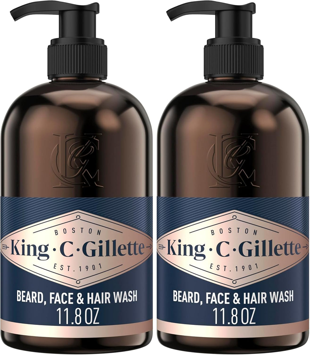 King C. Gillette Beard Wash,Mens Face Wash,11 oz,Infused with Argan Oil and Avocado Oil to Cleanse Hair and Skin,(Pack of 2)