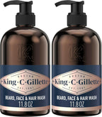 King C. Gillette Beard Wash,Mens Face Wash,11 oz,Infused with Argan Oil and Avocado Oil to Cleanse Hair and Skin,(Pack of 2)