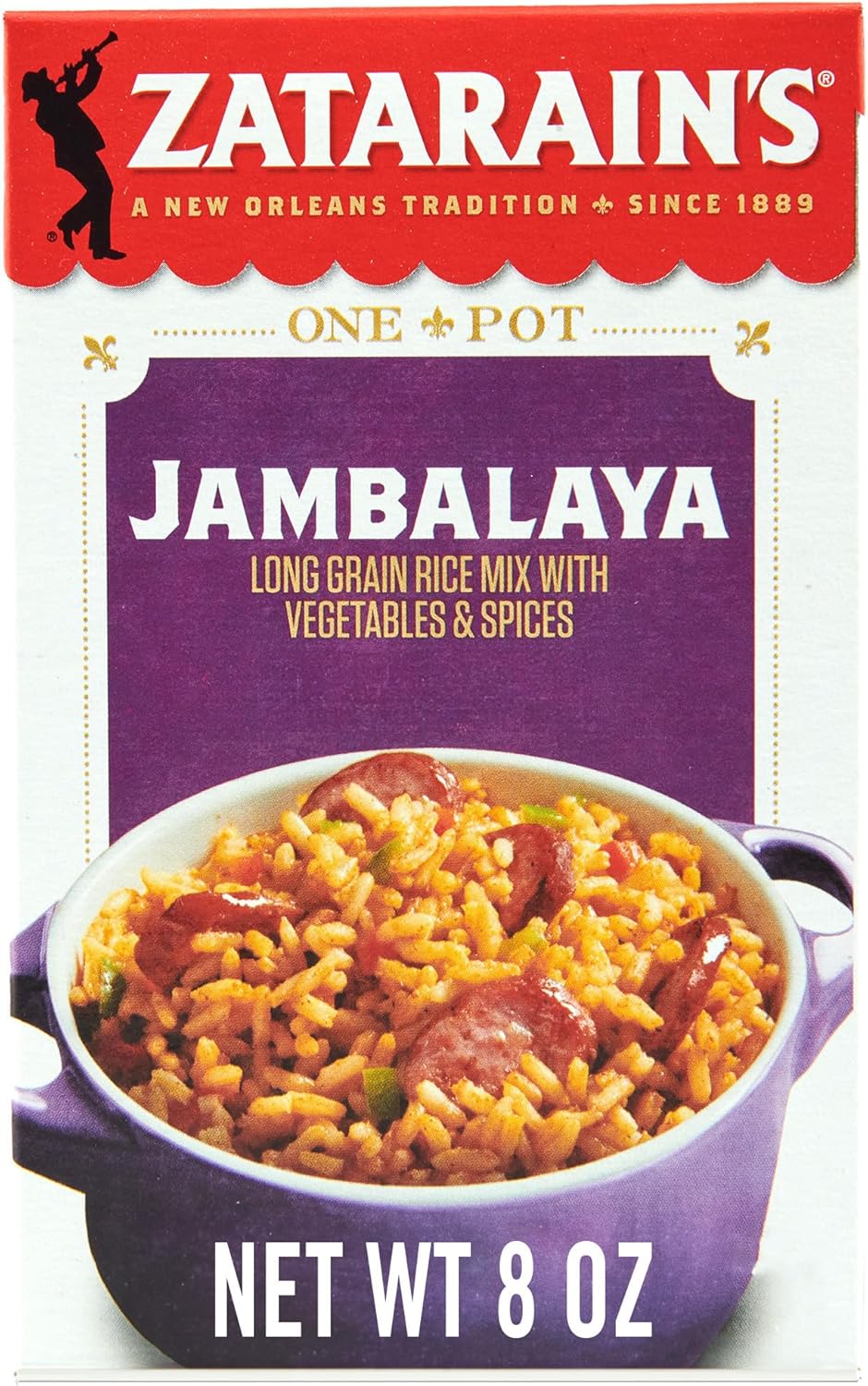 Zatarain's Rice Mix, Jambalaya, Long Grain Rice with Onions, Bell Peppers, Garlic, Paprika, and Red Peppers, Just Add Meat for Easy-Prep, New Orleans Style Rice Meal, 8 oz