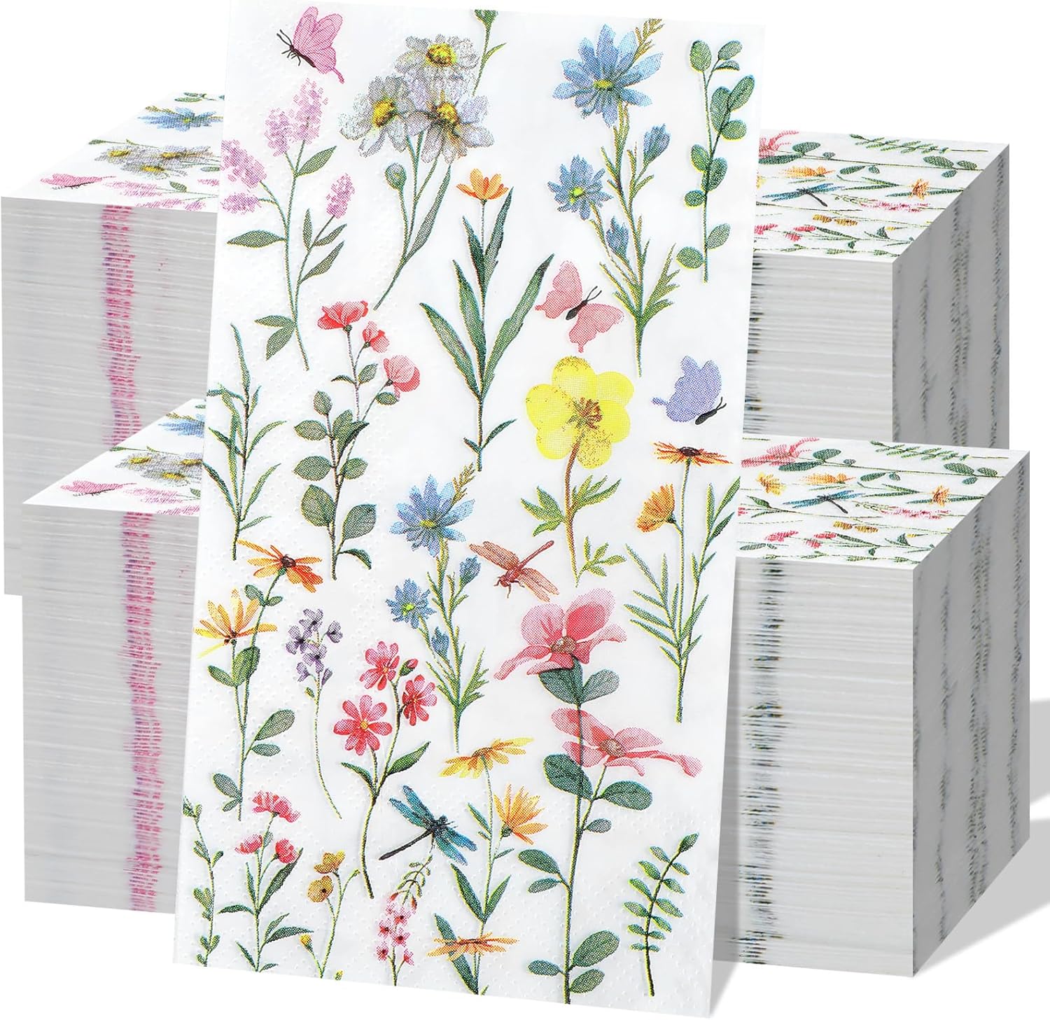 Epakh 200 Pcs Bulk wildflower paper napkins Guest Towels 2 Ply Disposable Floral Dinner Napkins Decorative botanical Hand Towels for Spring Bathroom Wedding Holiday Party, 7.9 x 4.3"