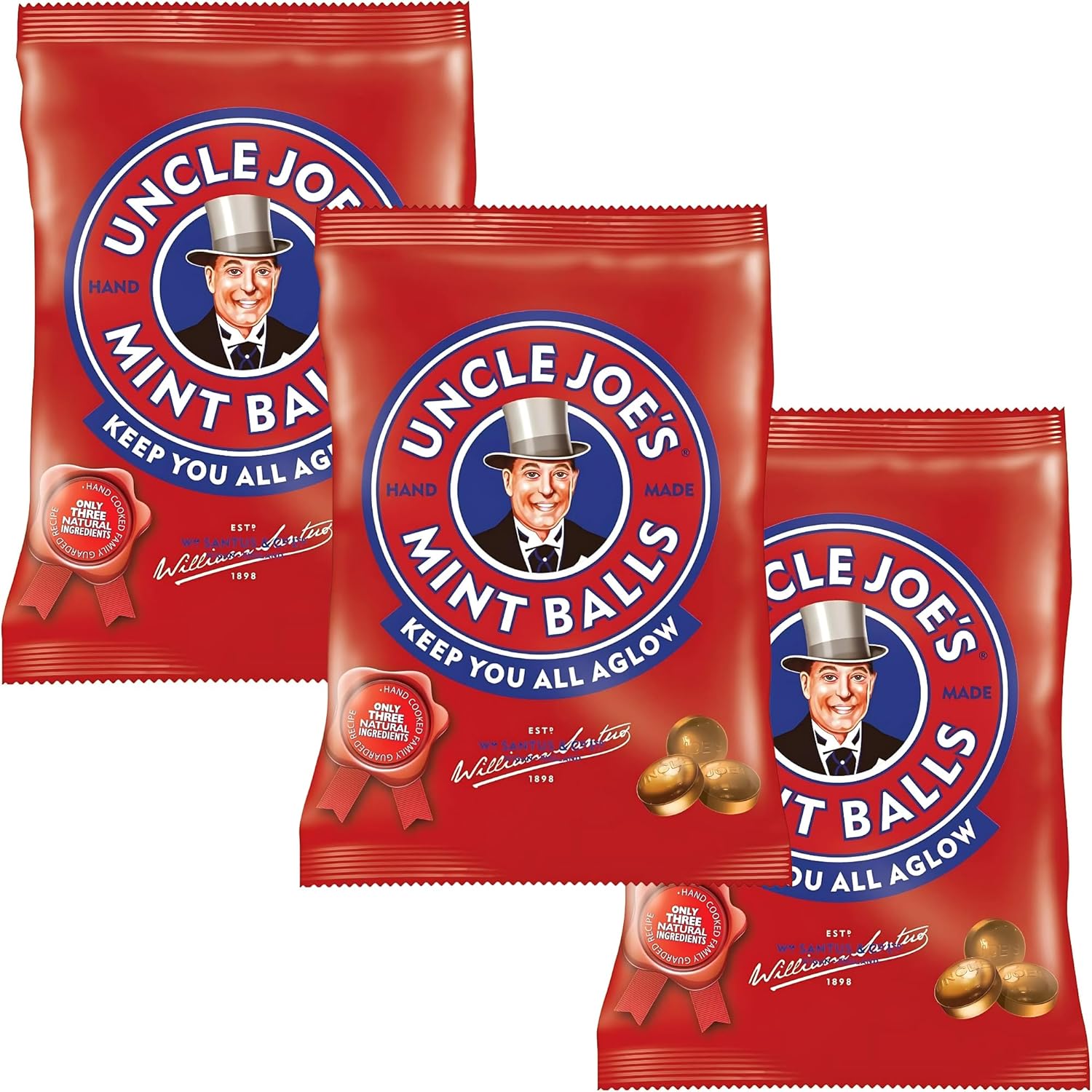 Uncle Joe’s Mint Balls Bag 3.17 Oz (Pack of 3) | All Natural, Vegan, Gluten Free British Candy | Real Peppermint Oil Hard Candy | Individually Wrapped English Mints | Imported UK Peppermint Treats