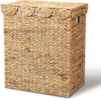 Leinuosen Large Scalloped Laundry Basket with Lid and Removable Liner Bag Natural Woven Water Hyacinth Laundry Hamper Rectangular Hamper for Clothes Towel Bathroom Bedroom, 19.69 x 11.81 x 23.62 Inch