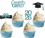 Double-sided 36 PCS Graduation Cupcake Toppers – Light Blue Class Of 2026 Cupcake Picks For Graduation Theme Party Decorations Supply