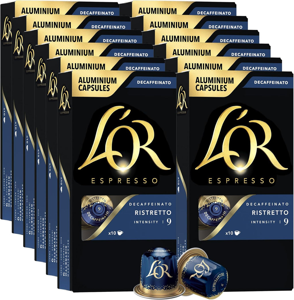 L'OR DECAF Espresso Capsules, 100 Count DECAF Ristretto, Single-Serve Aluminum Coffee Capsules Compatible with the L'OR BARISTA System & *Nespresso Original Machines