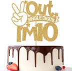 Out Single Digits I'm 10 Cake Topper, Double Digits 10, for Boys Girls 10th Birthday Decorations, Happy 10th Bithday Decorations Gold Glitter