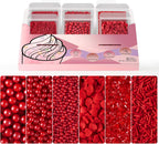 HUEBEATY® 6-in-1 Valentines Red Sprinkles for Cake Decorating - 180g Red Heart Shaped Confetti Sprinkles, Edible Sugar Pearls, Sanding Sugar & Jimmies, Grinch Christmas & Valentines Sprinkles for Cookies, Cupcakes Baking