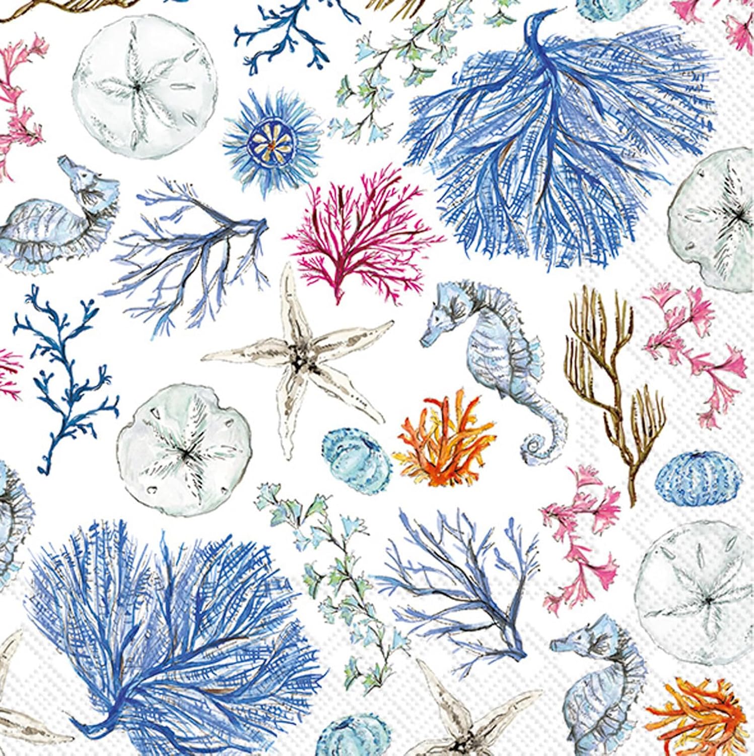 IHR Ideal Home Range Party Napkins Rosanne Beck Disposable 3-Ply Paper Lunch Napkin Pack, 6.5" x 6.5", Blue Coastal, 20-Count