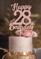 28 Birthday Cake Toppers-Rose Gold Glitter, Happy 28th Cake Topper for Men,28 Cake Topper For Women, 28th birthday decorations,28th Birthday Cake Topper Twenty eight