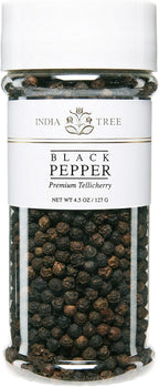 India Tree Tellicherry Peppercorns Whole Black Pepper with Bold Aromatic Flavor, 4.5 oz