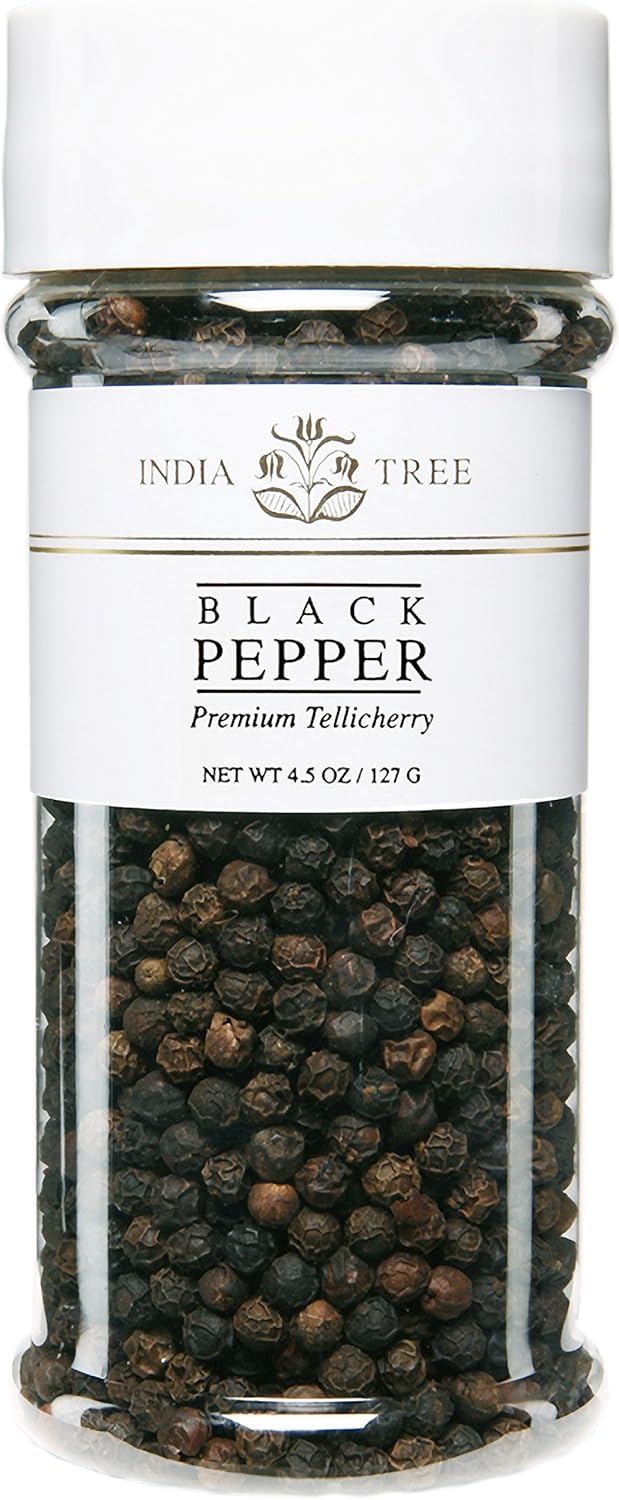 India Tree Tellicherry Peppercorns Whole Black Pepper with Bold Aromatic Flavor, 4.5 oz