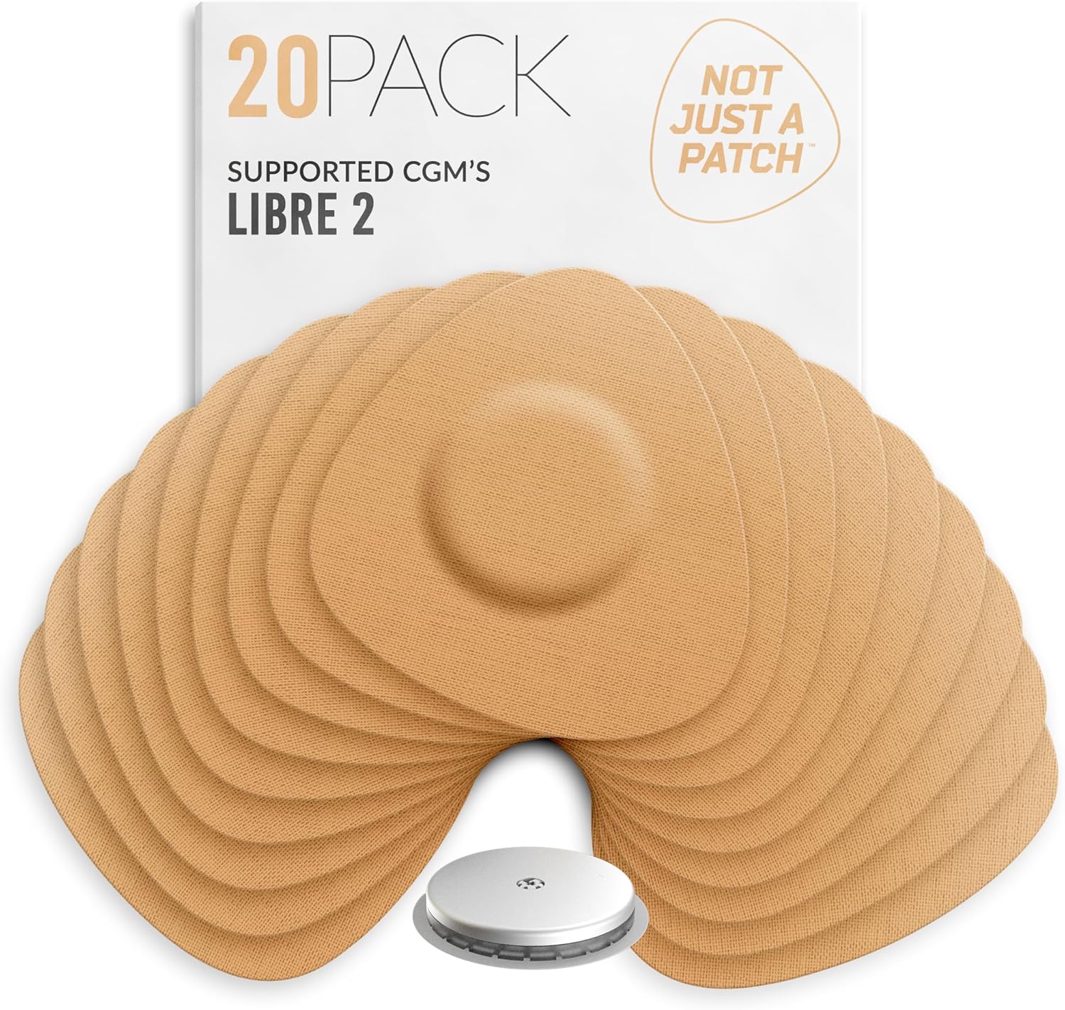 Not Just A Patch Freestyle Libre 2 Sensor Covers (20 Pack) CGM Sensor Patches for Freestyle Libre 2 - Water Resistant & Durable for 10-14 Days - Beige